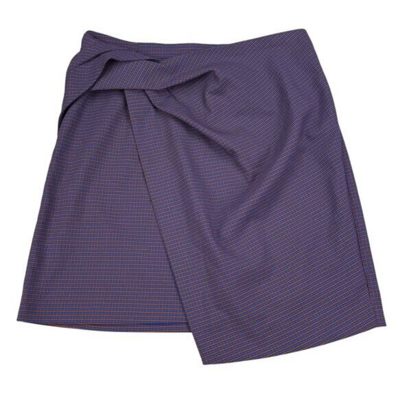 BABATON Aritzia Jethro Wrap Style Mini Skirt Sz 2 Blue Mini Grid Wrap - Picture 4 of 8